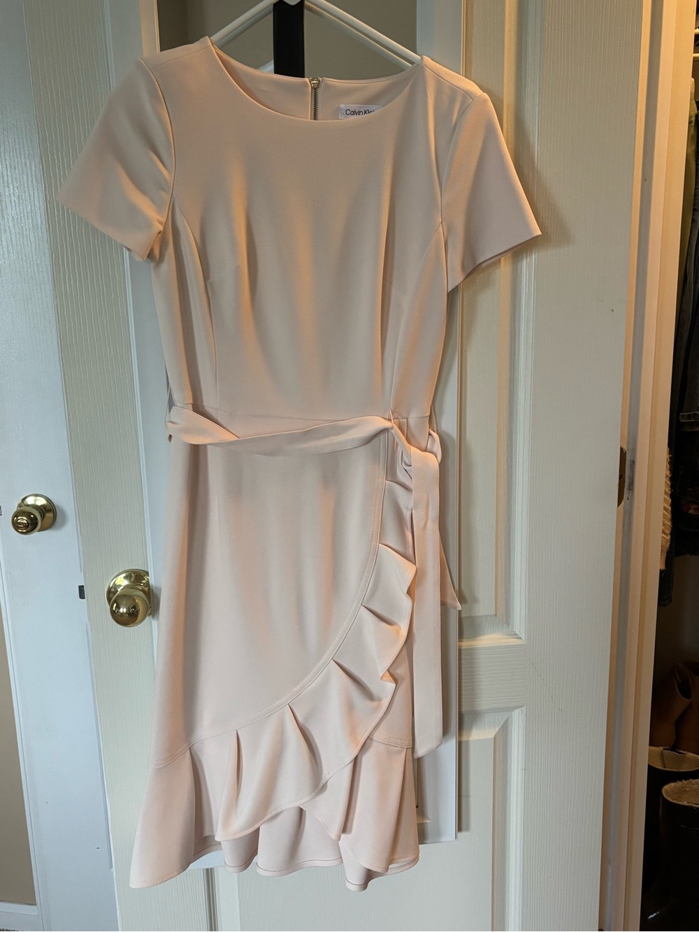 Calvin Klein Soft Blush Ruffle Wrap Midi Dress